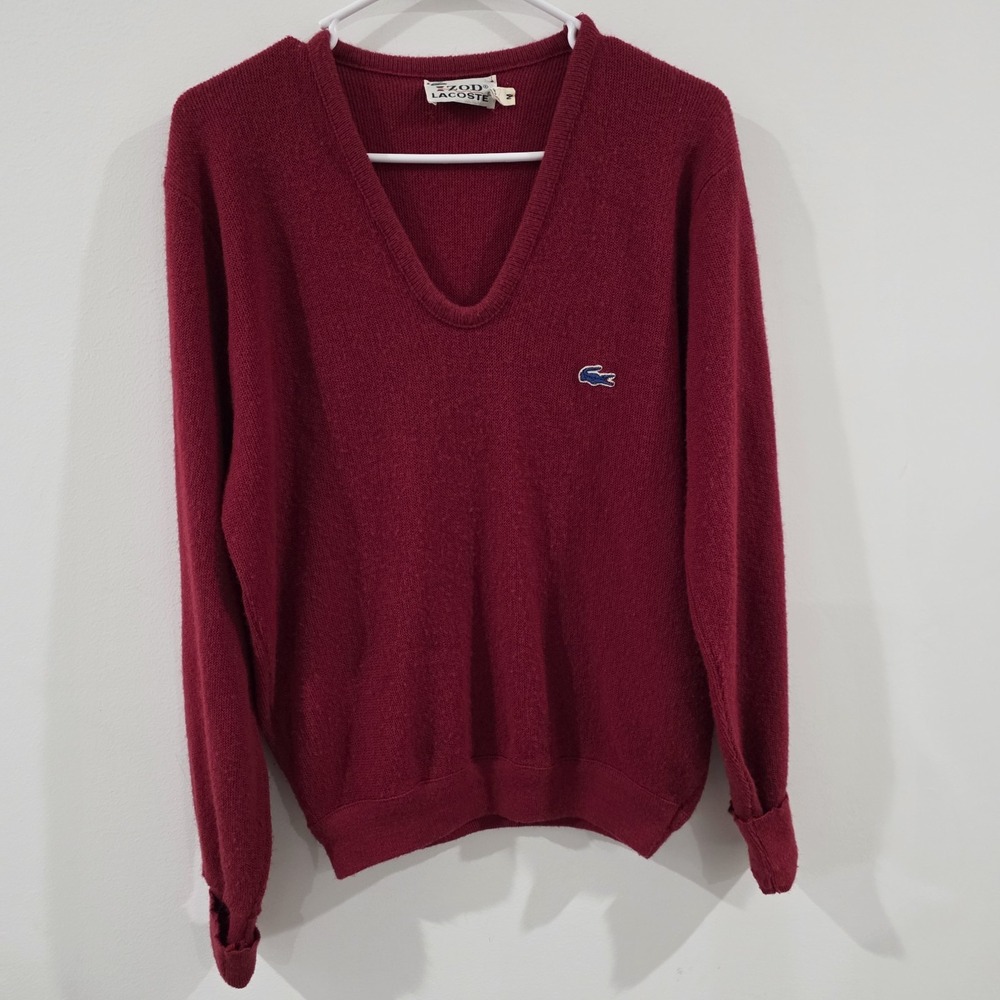 Vintage Izod Lacoste Mens Sweater Size Medium‎ Red Golf Preppy Academia